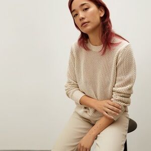 Everlane Mesh Soft Cotton Pullover Crewneck Sweater in Praline